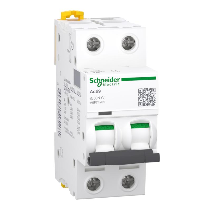Miniatureafbryder Acti9 iC60N 2Polet C-Kurve 1A 400V IP20 Schneider Electric