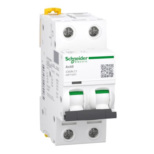 Miniatyrbrytare Acti9 iC60N 2Poler C-Kurva 1A 400V IP20 Schneider Electric