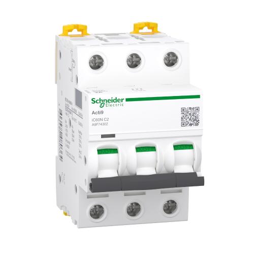 Miniatyrbrytare Acti9 iC60N 3Poler C-Kurva 2A 400V IP20 Schneider Electric