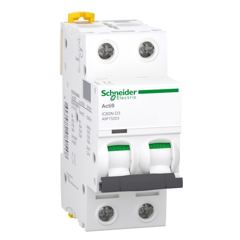 Miniature Circuit Breaker Acti9 iC60N 2Poles D-Curve 3A 400V IP20 White ...