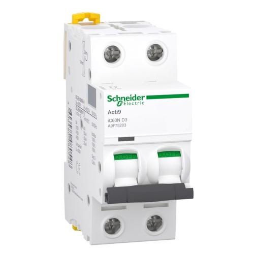 Miniatyrbrytare Acti9 iC60N 2Poler D-Kurva 3A 400V IP20 Vit Schneider Electric