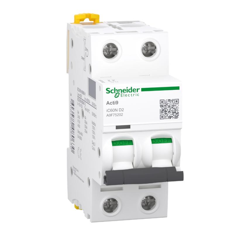 Miniatyrafbryder Acti9 iC60N 2Polet D-Kurve 2A 400V IP20 Schneider Electric