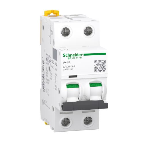 Miniatureafbryder Acti9 iC60N 2Polet D-Kurve 63A 400V IP20 Schneider Electric