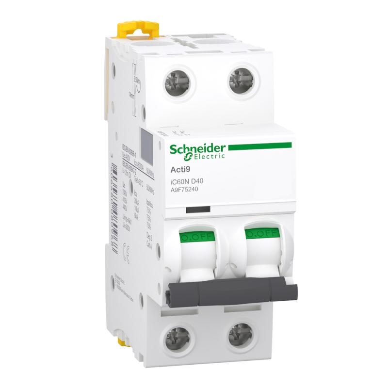 Miniatureafbryder Acti9 iC60N 2Polet D-Kurve 40A 400V IP20 Schneider Electric