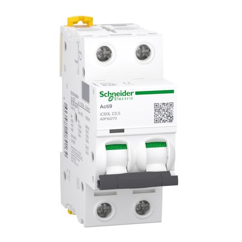 Miniatyrbrytare Acti9 iC60L 2Poler C-Kurva 0,5A 400V IP20 Schneider Electric