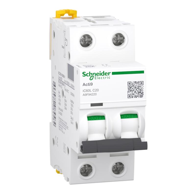 Miniatureafbryder Acti9 iC60L 2Polet C-Kurva 20A 400V IP20 Schneider Electric