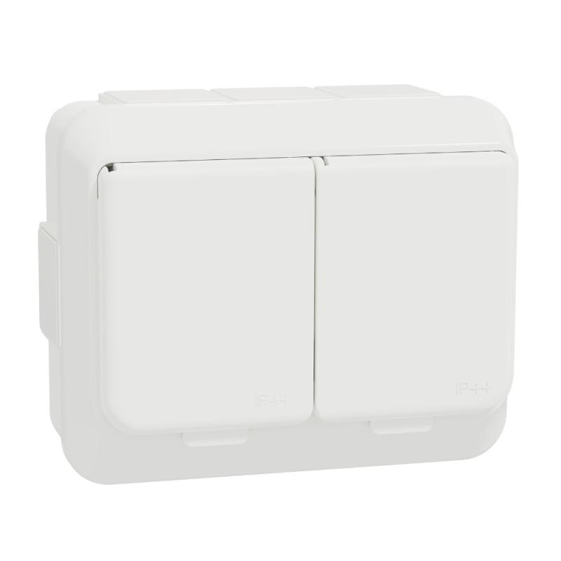 Dobbelt Stikkontakt Med Låg Exxact 2-Vejs 16A 250V IP44 Hvid Schneider Electric