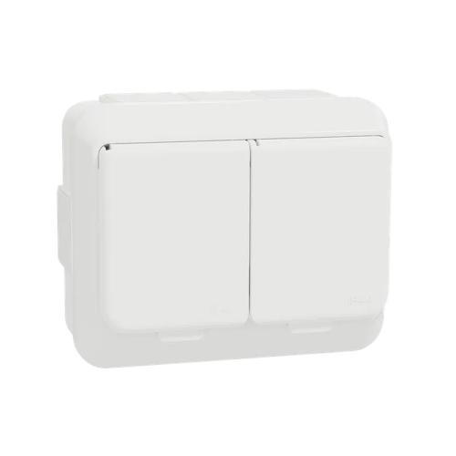 Dubbel Uttag Med Lock Exxact 2Poler+J 16A 250V IP44 Vit Schneider Electric