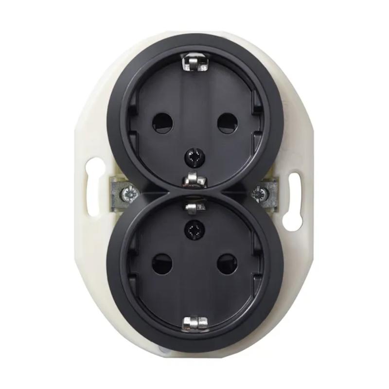 Renova Dobbelt Vægstikkontakt 2Polet+Jord 16A 230V IP20 Sort Schneider Electric