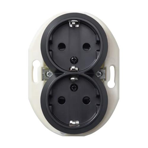 Dobbelt stikkontakt 2Polet+J 16A 250V IP20 Sort Schneider Electric