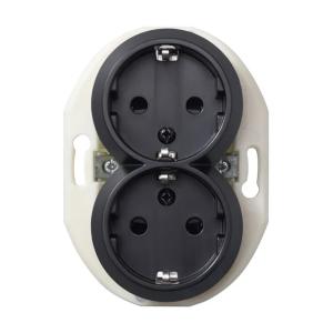 Dobbelt stikkontakt 2Polet+J 16A 250V IP20 Sort Schneider Electric