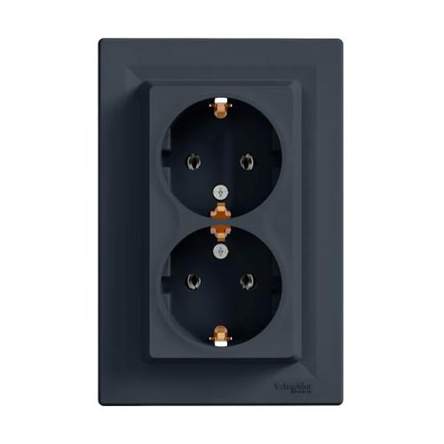 Asfora Dubbeluttag 2x2Poler + J 16A 3680W 250V IP20 Schneider Electric