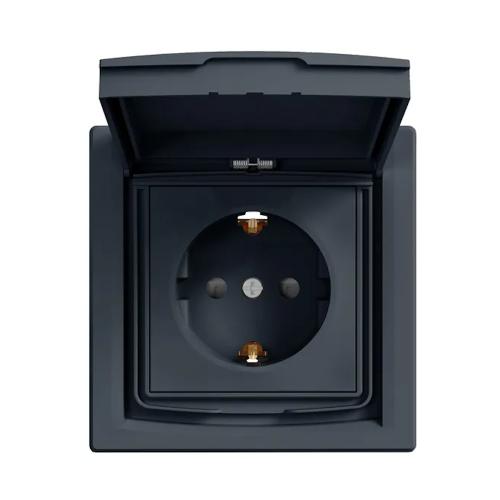 Asfora Enkelt Uttag 2Poler+J 16A 3680W 250V IP44 Anthracit Schneider Electric