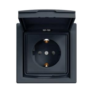 Asfora Single Socket Outlet 2Poles+E 16A 3680W 250V IP44 Anthracite Schneider Electric