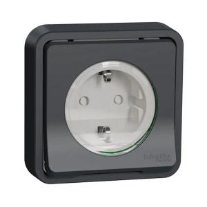Mureva Styl Stikkontakt 2Polet+J 16A 250V IP55 Grå Schneider Electric