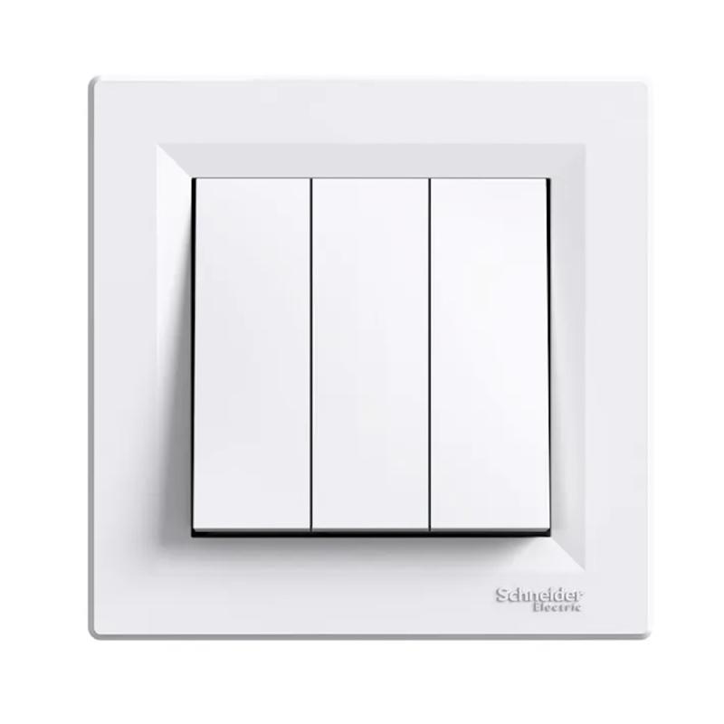 Asfora Switch Med Ramme 3 Kredsløb 1-Vejs IP20 Hvid Schneider Electric