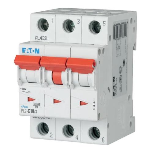 Miniatureafbryder PL7 3Polet C-Kurve 10A 10kA 400V IP20 Eaton