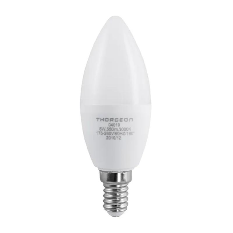 LED Pære 8W 175-265V 3000K 550lm E14 B35 IP20 Varm Hvid 10stk Thorgeon