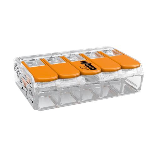 Koblingsklemme Wago 221, 5-Pol, 4mm², 25stk, Malmbergs 1440909