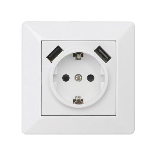 Delta Vægstik Med USB-Stik, 1-Vejs+2xUSB, Ral 9001, Malmbergs 1893441