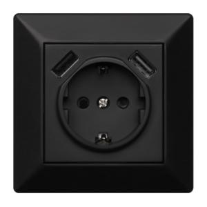 Delta Wall Socket With USB Socket 1-Way And 2xUSB 16A IP20 Black Malmbergs 1893841
