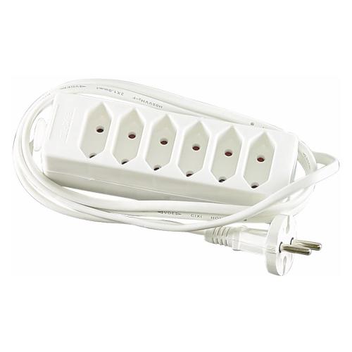 Stikdåse Euro, 6-Vejs, 1,5m Ledning, Hvid, 2stk, Malmbergs 1925116