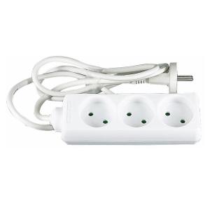 Socket Outlet, Without Ground, 3-Way, 3m, White, Malmbergs 1925330