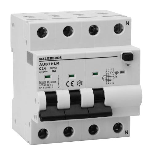 Personlig Beskyttelseskontakt, A-Type, 3P+N, 4 Moduler, C16A, 30mA, Malmbergs 2160538