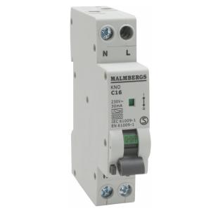 Personal Protection Switch, 1P+N, C16A, 30mA, 5.2W, 230V, Malmbergs 2160553