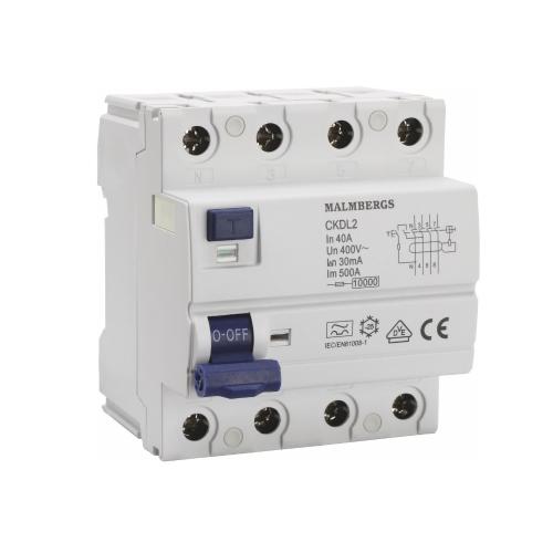Jordfejlsafbryder 40A, 4-Polet, 30mA,Malmbergs 2169703