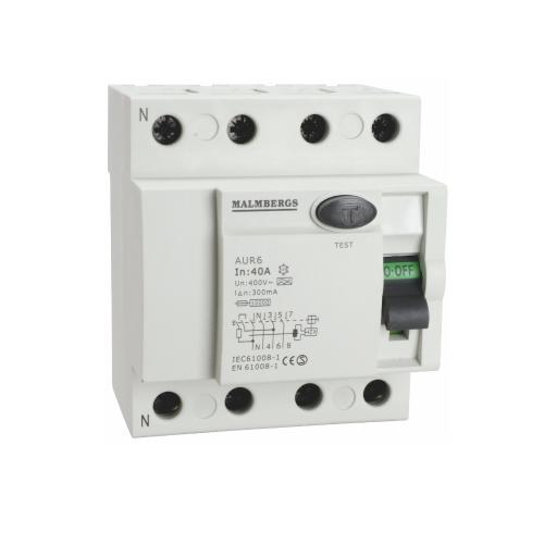 Jordfejlsafbryder A Type, 4-Polet, 40A, 300mA, Malmbergs 2169715
