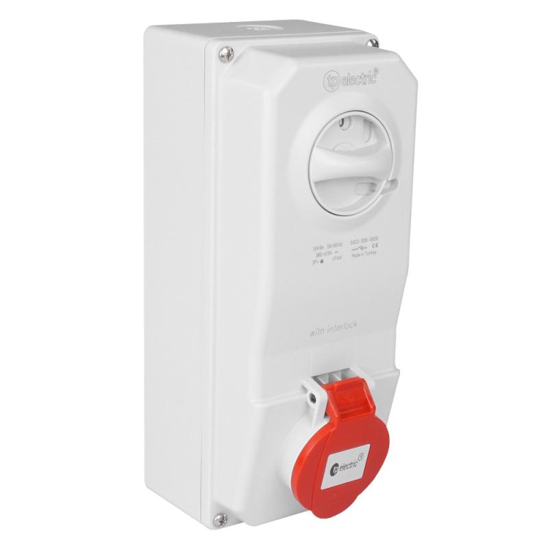 Låsbar Vægstikkontakt 3Polet+N+Jord 16A 400V IP44 TP Electric 2426401