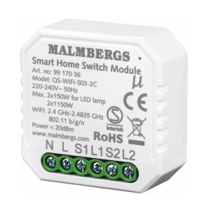 Wifi Smart Modul Til/Fra 2-Kanals, Krone, 230V, LED, Malmbergs 9917036