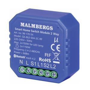 Bluetooth Smart Module On/Off, 2-Channel, Including RF Support, 230V, Malmbergs 9917054