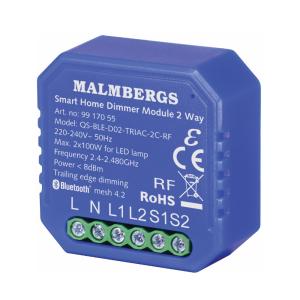 Bluetooth Smart Dosdimmer, 2-Kanal, Inklusive RF-Stöd, 230V, Malmbergs 9917055