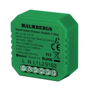 Bluetooth Smart Dosdimmer, Inklusive Rf-Stöd, 2x100W LED, Malmbergs 9917078