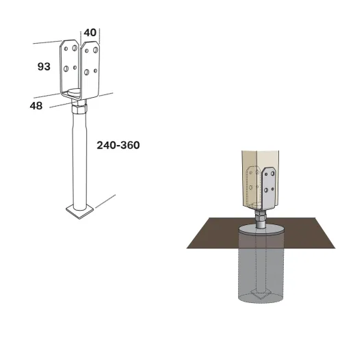Stolpeholder PSUA 48x40mm Med Justerbar Højde Fast 833050