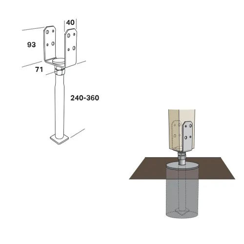 Stolpeholder PSUA 71x40mm Med Justerbar Højde Fast 833051
