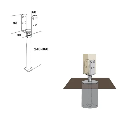 Stolpeholder PSUA 98x60mm Med Justerbar Højde Fast 833052
