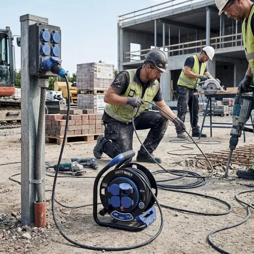 Kabeltromle Med Låg Og Stålstativ Jordforbundet Fast Nav Anti-Twist Pro 40m H07RN-F 3G1,5mm² Gelia