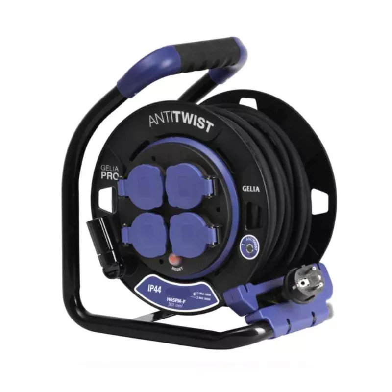 Kabeltromle Med Låg Og Stålstativ Jordforbundet Fast Nav Anti-Twist Pro 40m H07RN-F 3G1,5mm² Gelia