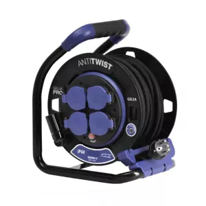 Cable Reel With Cover And Steel Stand Earthed Fixed Hub Anti-Twist Pro 40m H07RN-F 3G1.5mm² Gelia