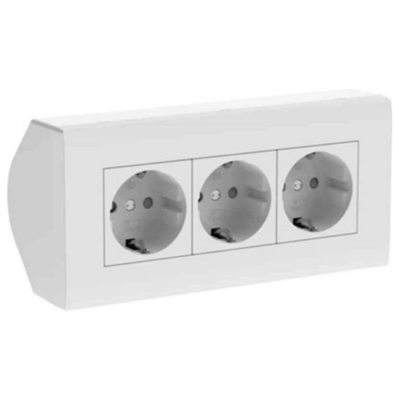 Hörnbox, jordat vägguttag, Connect 2 Home, 3-vägs, 16A Vit