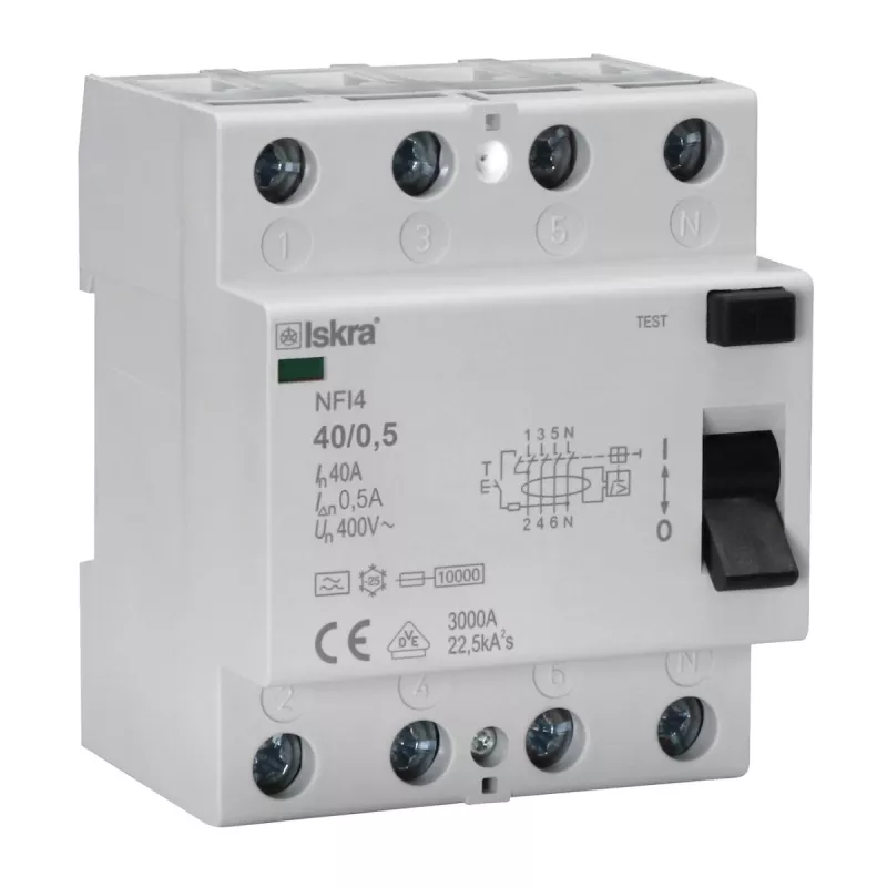 Jordfejlsafbryder 40A 4-Polet 500mA Iskra 2099440