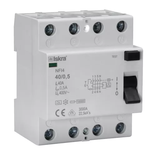 Jordfejlsafbryder 40A 4-Polet 500mA Iskra 2099440