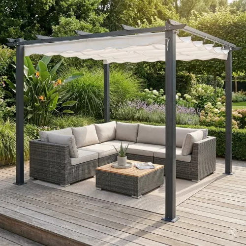Pergola 4x4m Med Vattenavvisande Takduk Mörk Grå Jabo 10041
