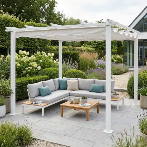 Pergola 4x4m Med Vattenavvisande Takduk Vit Jabo 10039
