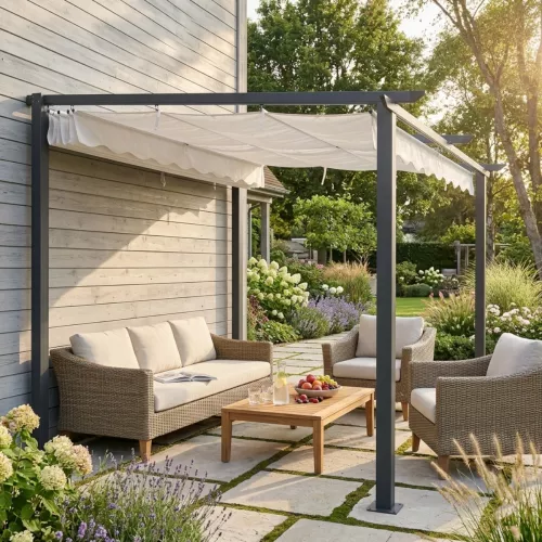 Väggpergola 4x4m Med Vattenavvisande Takduk Mörk Grå Jabo 10042
