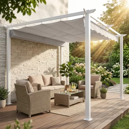 Väggpergola 4x4m Med Vattenavvisande Takduk Vit Jabo 10040