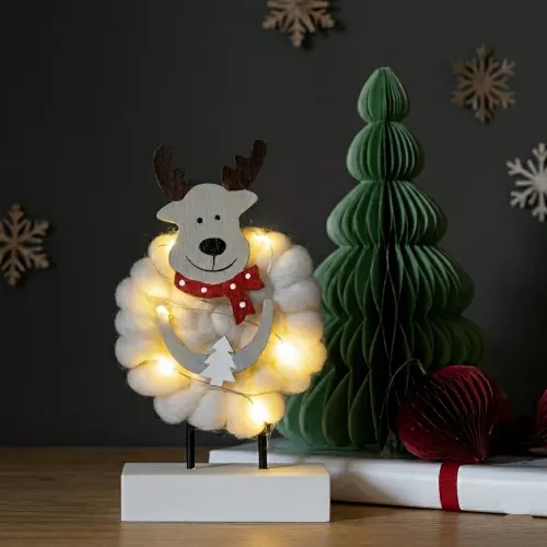 Batteridrevet Elg Træ Og Bomuld 6 Varm Hvid LED IP20 Hvid Konstsmide